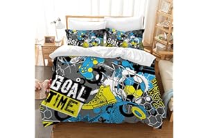 PQCXXA Copripiumino calcistico, 135 x 200 cm, per bambini, composto da letto singolo 3D, calcio, con 2 federe da 50 x 75 cm, colore: blu