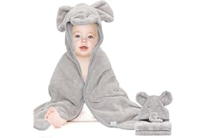 Luchild Serviette de Bain Bebe à Capuche, Sortie de Bain Douce et absorbante pour bébé et Tout-Petit, Cadeau de Douche Parfait avec Un Joli Motif Petit éléphant - 80 * 80 cm