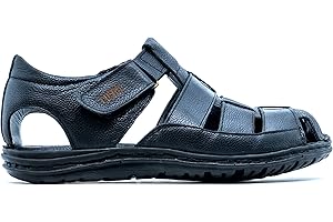 Lusco men`s real leather strap outdoor beach summer closed toe comfort fisherman sandals