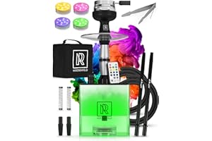 M. ROSENFELD Narghilè Completo 2 Tubi Professionale - Shisha Portatile con Borsa e Accessori Premium [Set Testa Shisha con HMD + Bocchino] Tubo di Immersione in Alluminio Diffusore & Scodella in Acrilico - Viaggio