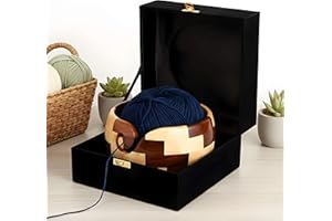 Brainmart Wooden Yarn Bowl, Handmade Natural Wood Knitting Bowl with Storage Black Velvet Box – 7x4 Inch Crochet Yarn Holder for Knitters & Crafters