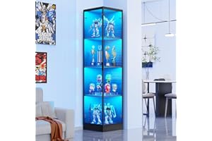 ‎BROTTAR BROTTAR Vitrine mit LED Beleuchtung, Acryl Vitrine mit Menschlicher Sensor, Regal mit türen für Sammlervitrine Und Wohnzimmer Schlafzimmer, Eckschrank Schwarz