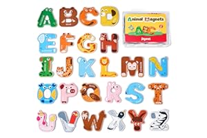 JoyCat Wooden Thick Alphabet Magnets for Toddlers Fridge Large Size Cute Animal Colorful ABC Magnetic Letters 26 Uppercase Letters Educational Toy Set for Kids Toddlers Preschool Learning Spelling