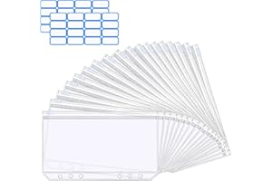 ‎VICLOON Vicloon 18 STÜCKE A6 Löcher Binder Taschen, 6-Loch Bindertaschen Reißverschluss Mappe, mit 2 Aufkleber Beschriften， Wasserdichter PVC Transparent Loseblatt Taschen für A6 Notebook Binder Planer