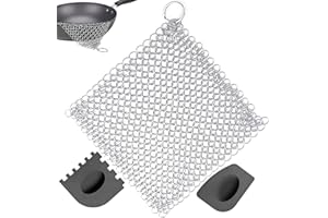 ZHOUSTOU Cotte De Maille Acier Inoxydable Cote De Maille Hollandais Avec Racloir En Plastiquenettoyant Pour Casseroles Fonte Laveur à Mailles De ChaîNe pour Tous Les Fours Hollandais