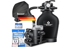 KESSER® Sandfilteranlage Sandfilter+700g Filterbälle ersetzen 25kg Filtersand 7-Wege Ventil mit Druckanzeige Poolfilter 10 m³/h Filteranlage Filterkessel für Pool 10.200 L/h, Inkl. Wettercover,Schwarz