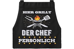 XCSJKJ Kochschürze Herren Grillschürze für Männer Schürze Lustig, mit 4 Taschen Grill Schürze für Männer Küchenschürze Herren - HIER GRILLT DER CHEF