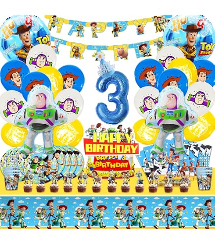 Kit Déco Anniversaire 3 Ans - Vaisselle, Ballons, Bannière, Nappe - Garçons & Filles - 4