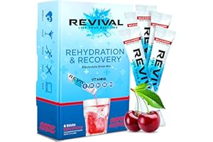 REVIVAL SHOTS Revival Rapid Rehydration Electrolytes Powder - High Strength Vitamin C, B1, B3, B5, B12 Sachet Drink, Electrolyte Hydration Tablets - 6 Pack Cherry