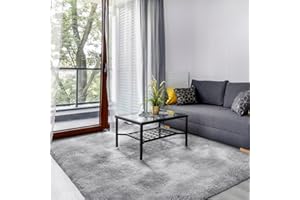 ‎SOANNY SOANNY Hochflor Wohnzimmer Teppich, Waschbar Anti-Rutsch, Flauschige Moderne Langflor Shaggy Teppich für Schlafzimmer & Kinderzimmer, Bettvorleger Matte, 120x180 cm, Hellgrau