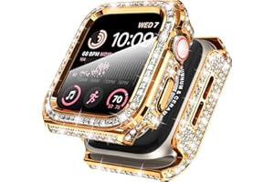 Kamita Brokatowe etui kompatybilne z Apple Watch serii 6, 5, 4, 44 mm, z osłoną ekranu ze szkła hartowanego, twarde etui z PC, odporne na wstrząsy etui ochronne do Apple Watch SE 2 (różowe złoto)