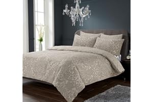 Olivia Rocco Chantilly Duvet Cover Set Modern Print Cotton Rich Quilt Covers Reversible Easy Care Bedding Bed Linen Sets, King Natural