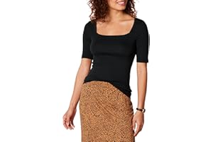 Amazon Essentials Mujer Camiseta Entallada con Media Manga y Cuello Cuadrado