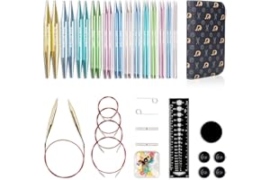 RUIDI Set di Ferri da Maglia Circolari, Set di Ferri Circolari Intercambiabili in Alluminio Leggero e Caldo con Custodia e Accessori, 13 Paia di Ferri da Maglia (10cm), misure 2,75mm a 10mm