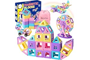 MERRYPALS Costruzioni Magnetiche 90 Pezzi Blocchi Magnetici per Bambini 3+ Anni costruzione magnetica per bambini Creatività Montessori Giocattoli per Bambini Natale Compleanno Regalo Bambina 3 4 5 6 7 8 Anni