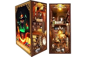 Pourbibi DIY Book Nook, 3D-Puzzle Booknook Miniatur Haus Modellbausatz, Puppenhaus Kitaus Holz Tiny Haus mit LED Licht, Kreative Geschenkdekoration für Erwachsene Jugend ab 14+ (Magisches Haus)