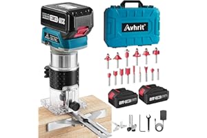 Avhrit Cordless Compact Wood Router, 21V Wood Router Tool with 2PCS 4.0Ah Batteries, Brushless Portable Handheld Palm Routers for Woodworking, Wood Trimmer Cutting with 15 Pieces 1/4" Router Bits Set