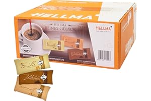 ‎HELLMA HELLMA Feines Gebäck Mix - 200 Stk. Kekse, einzeln verpackt - 3 Sorten - Vorrats-Box - für Hotel, Café und Gastronomie