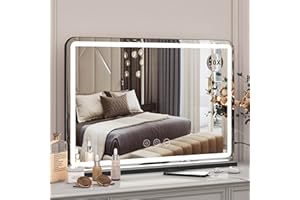 LIANWANG Hollywood Schminkspiegel mit Beleuchtung, Hollywood Spiegel mit 3 Farbtemperaturen, Groß Schminkspiegel mit Touchscreen-Steuerung und USB Für Makeup 80 X 55cm-Schwarz