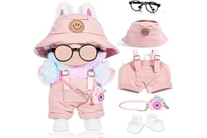 DOLLBIE 17cm Fashion Doll Clothes and Accessories Set Include: Hat, Overall, Shoes, Glasses and Bag- Cute Clothes for Dress up Unique Style (Doll Not Included), Pink