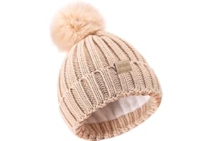 Tontuland Kinder Winter Warm Pompom Hut Fleece gefüttert Stricken Beanie für Kinder im Alter von 3-9, perfekt für Jungen und Mädchen