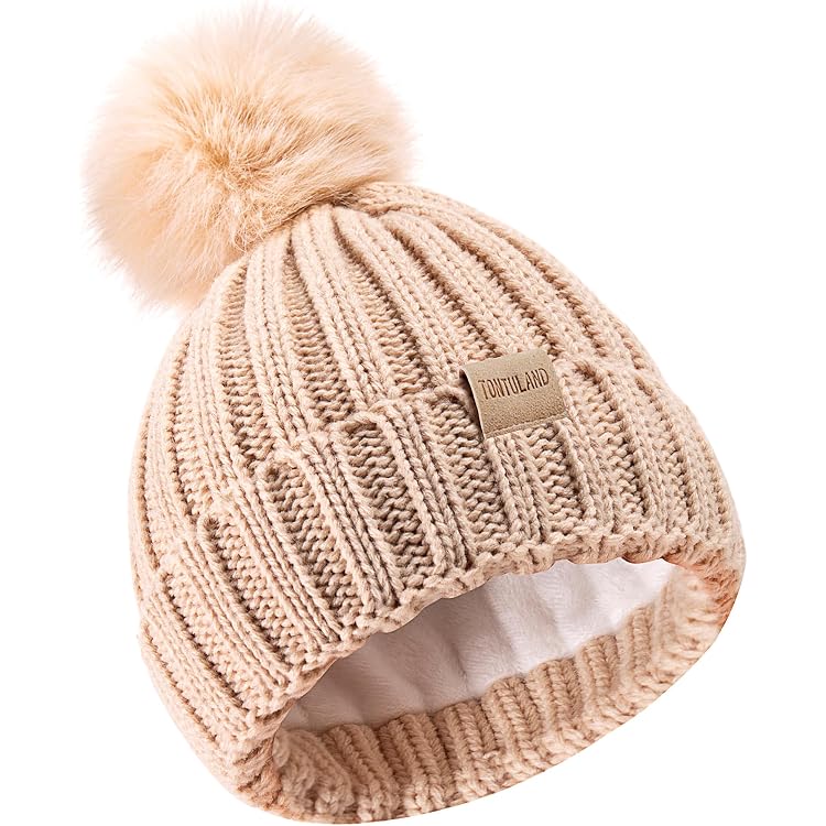 Bonnet D'hiver Enfant à Pompon - Taille Unique 2-7 Ans - Doublure Polaire Chaude, Rayures Colorées - Cadeau Noël Garçon Fille - 8