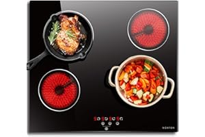 Noxton Piano Cottura Elettrico 4 Fuochi, 6000W Piani Cottura Vetroceramica Incasso, 60cm Piastra Fornello con 9 Funzione Booster Cucina, Tocco Controlli, Timer