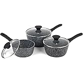 Salter BW11460BRMFOB Megastone Thermo Collar 3 Piece Saucepan Set With Lids, 9X Longer Lasting Non-Stick, Corrosion & Scratch