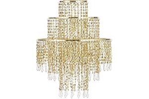 Waneway Chandelier Light Shade for Ceiling Pendant Light, Easy Fit Crystal Lamp Shade Lampshade for Bedroom, Living Room, Hallway, Wedding or Party Decoration, Diameter 32 cm, 3 Tiers, Gold