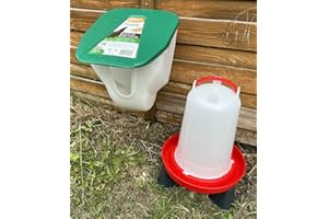 SM PET SUPPLIES Anti Waste Chicken 2.5kg v Feeder & Raised Drinker inc legs Kit Chicken Feeders and Drinkers Wall Mounted Food Feeder & Poultry Waterer set inc Legs for Chicken, Quail, Hen, Duck for Run/Coop