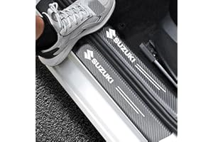 RIDGOEL 4 Pièces Protection Seuil de Porte de Voiture pour Suzuki S-Cross SX4 Swift Jimny Alto Grand Vitara Ignis Samurai, Autocollant en Cuir de Fibre de Carbone Plinthes pour Auto (Blanc)