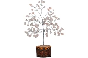 FASHIONZAADI Rose Quartz Natural Feng Shui Bonsai Money Tree Healing Stones Crystals Chakra Stone Home Office Table Décor Health Prosperity Size 7-8 Inch (Silver Wire)