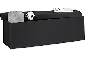 Relaxdays Pouf Pieghevole Con Contenitore XXL, Panca Divanetto Portaoggetti, Lino, HxLxP 38 x 114 x 38 cm, Nero
