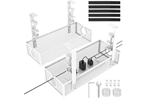 DECOHOME Kabelmanagement unter dem Schreibtisch, Bohrfrei Untertisch Kabelmanagement, Kabelkorb zum Verwalten von Kabeln und Steckdosenleisten, Geeignet für Büros, Haus (Weiß, 2 Stück)