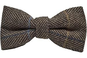 King & Priory Boys Walnut Brown Herringbone Check Pre-Tied Bow Tie, Tweed