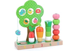 Vilac - 2469 -Wooden Toy I Learn To Count Vegetables Multi-color, Nature, Plant, Bird, Vegetable, Fruit Theme