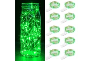 Guezuvoru Lot de 10 guirlandes lumineuses LED à piles 1m 10 LED fil d'argent vert étanche bouteille étoile guirlandes lumineuses pour Noël fête de mariage chambre décoration extérieure intérieure