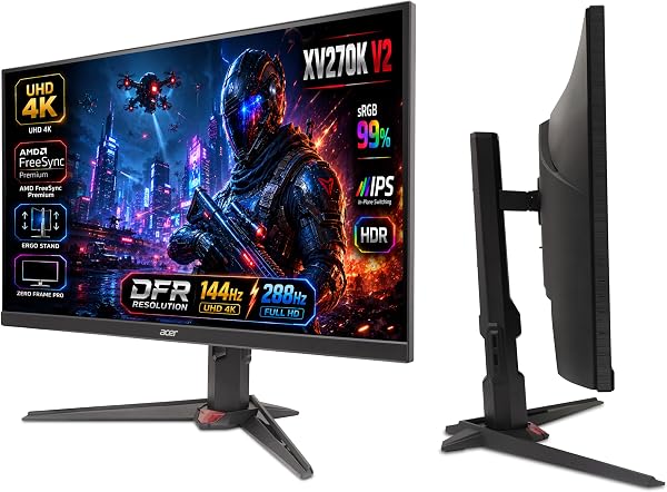 Acer Nitro XV270K V2 27 Inch 4K UHD IPS Gaming Monitor | 144Hz | DFR FHD 288Hz | 1ms VRB | HDR10 | 99% sRGB | AMD FreeSync Premium | Ergo Stand | HDMI 2.1 | Dis