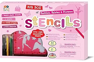 Buddy & Barney Stencils for Kids - Fashion, Fairies, Unicorns & Princesses 32 Piece Stencil Set for Kids | Large Stencils Kit Including 6 Pencils, 5 Stencils & 20 Paper Sheets | 150 Stencil Shapes