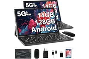 GOODTEL 2026 Tablet 10 Pollici 14GB RAM+128GB ROM (1TB TF), Android Octa-Core, 5G + 2.4G WiFi, Bluetooth 5.0, GPS, 8000mAh, GMS Certified, 8MP+5MP, Tablet PC con Custodia, Tastiera e Mouse, Nero