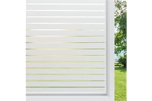 rabbitgoo Pellicola per Vetri Finestre Privacy con Motivo a Strisce 75x200cm, Pellicole Adesivo Satinata Opaca Decorativa, Pellicola Privacy Finestre Non Adesiva per Ufficio, Cucina e Casa