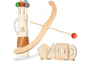 BOWRILLA® Arc et Fleches Enfant en Bois avec 5 Flèches, 4 Cibles et 1 Carquois | 3 LB Tir à l'arc pour Enfant (Intérieur et D'Extérieur) à Partir de 3 Ans | Convient aux Droitiers et aux Gauchers