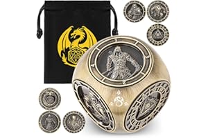 DND NURD DND Dice Set, 7-in 1 Metal Spinner Dice with 3D Relief, Unique D&D Gifts for RPG Players, Cool Polyhedral Game Accessories, Rotating Spinner Dice with Dragon Logo Gift Bag for TTRPG, Bronze