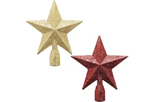 WLLHYF Zestaw 2 szt. szpic na choinkę, błyszcząca, mini gwiazda, 10 cm, dekoracyjne dni świąteczne, małe ozdoby z tworzywa sztucznego na Boże Narodzenie, dekoracja domu, przyjęcie urodzinowe