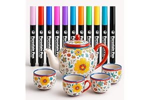 Pontedinvoy porzellanstifte spülmaschinenfest,Wasserfester porzellanstift 12 Farben Geeignet für Zeichnungsmuster und Designkreationen auf verschiedenen Porzellan.
