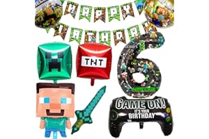 SOANWIND 6 Year Happy Birthday Balloon Banner Foil Balloons for Boy Birthday Balloons Cartoon Supplies Gaming Theme Party Supplies Decoration 6th Gaming Birthday Decorations (6th)