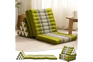 LEEWADEE - Comodo Materasso Da Pavimento Giapponese Con Cuscino Lettura, Materasso Futon O Tappetino Pieghevole Da Massaggio Tailandese, 170 x 53 cm, Verde
