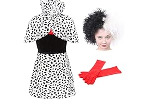 I LOVE FANCY DRESS Girls Evil Dog Lady Dalmatian Print Fancy Dress Costume - Medium - Dalmatian Print Dress & Wig - Perfect For Halloween Or World Book Day Fancy Dress