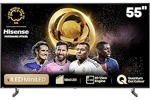 Hisense Smart TV 55 Pouces 55U6NQ MiniLED QLED 4K UHD, Dolby Vision Atmos, Hi View Engine, Mode Sport IA MEMC, HDR, VIDAA avec Youtube, Netflix, Disney+, Commande vocale Alexa