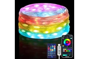 HOTUT RGBIC Zewnętrzne Lampki Choinkowe, 10 m, 100 Diod LED, Kolorowy Wąż świetlny LED, Pilot Zdalnego Sterowania i Sterowanie Aplikacją, Ponad 99 Trybów, Timer, Wodoodporne do Ogrodowej, Imprezy